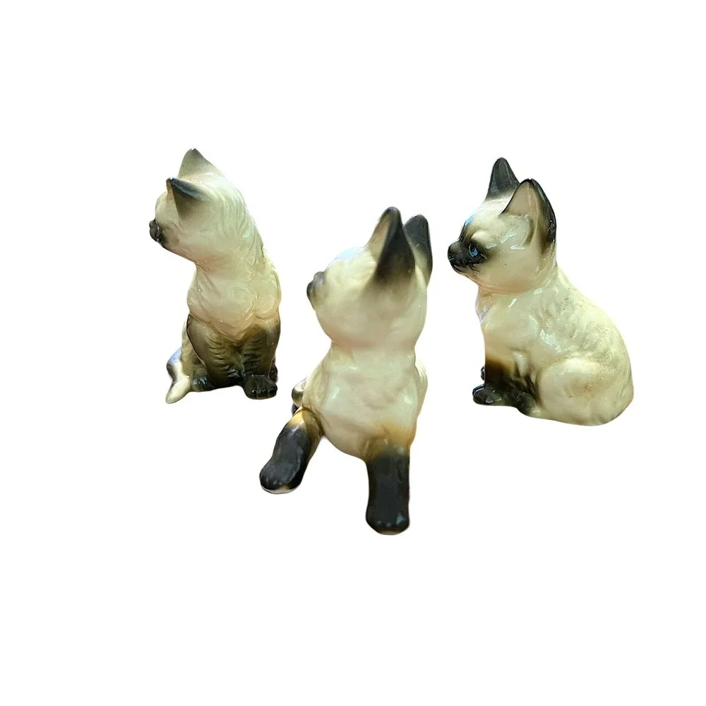 House Of Global 3 Blue Eyed Siamese Cat Figurines Bone China